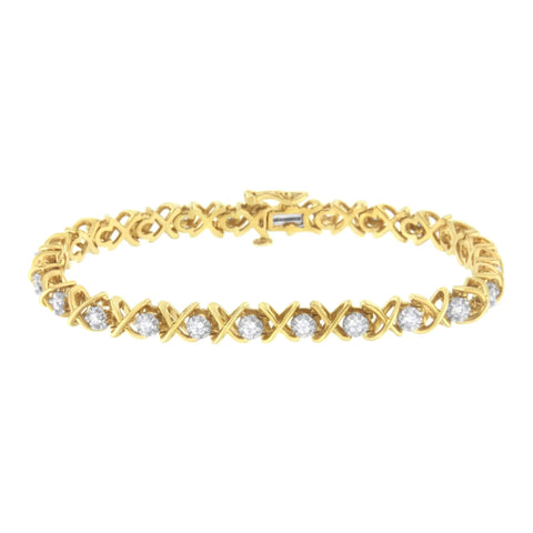 10K Yellow Gold Plated Sterling Silver 1 cttw Diamond Link Bracelet (J-K Clarity, I1-I2 Color) - Size 7