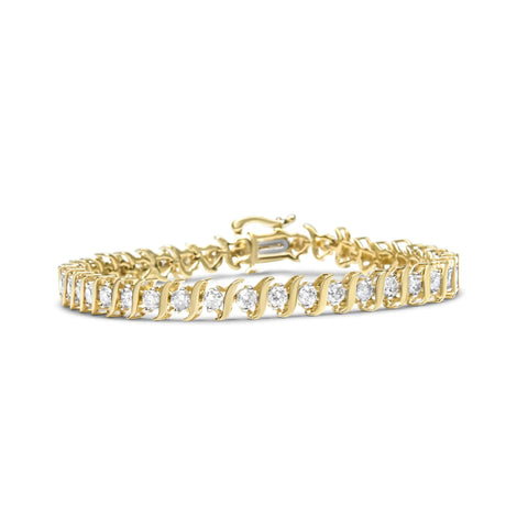 14K Yellow Gold Plated .925 Sterling Silver 4.00 cttw Prong-Set Round-Cut Diamond S-Curve Link Bracelet (K-L color, I2-I3 clarity) - 7.25