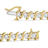 14K Yellow Gold Plated .925 Sterling Silver 4.00 cttw Prong-Set Round-Cut Diamond S-Curve Link Bracelet (K-L color, I2-I3 clarity) - 7.25"