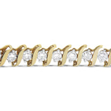 14K Yellow Gold Plated .925 Sterling Silver 4.00 cttw Prong-Set Round-Cut Diamond S-Curve Link Bracelet (K-L color, I2-I3 clarity) - 7.25"