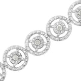 .925 Sterling Silver 1.0 Cttw Diamond Nested Circle Miracle Set Open Wheel 7" Fashion Link Bracelet (I-J Color, I3 Clarity)