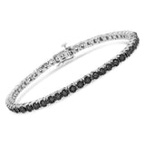 .925 Sterling Silver 1.0 Cttw Miracle-Set Treated Black Diamond Round Miracle Plate Tennis Bracelet (Black Color, I3 Clarity) - 7.25"