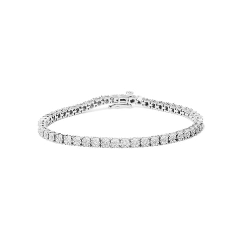 .925 Sterling Silver Lab Grown Diamond Illusion-Set Miracle Plate Tennis Bracelet - 7.25