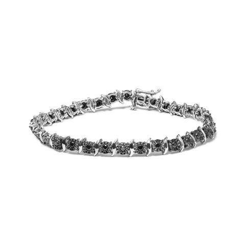 .925 Sterling Silver 1.0 Cttw Black Treated Diamond S-Curve Link Miracle-Set 7