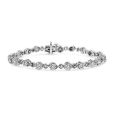 .925 Sterling Silver 1.0 Cttw Diamond Swirl Beaded Link Bracelet (I-J Color, I3-Promo Clarity) - 7.25" Inches