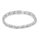 .925 Sterling Silver 1.0 Cttw Diamond Heart & X-Link 7" Tennis Bracelet (I-J Color, I2-I3 Clarity)