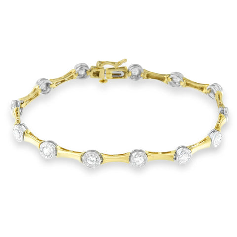 10K Yellow Gold Flashed .925 Sterling Silver 1.0 Cttw Miracle Set Round-Cut Diamond Bezel Style Link Bracelet (I-J Color, I1-I2 Clarity) - 7