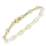 10K Yellow Gold Flashed .925 Sterling Silver 1.0 Cttw Miracle Set Round-Cut Diamond Bezel Style Link Bracelet (I-J Color, I1-I2 Clarity) - 7"