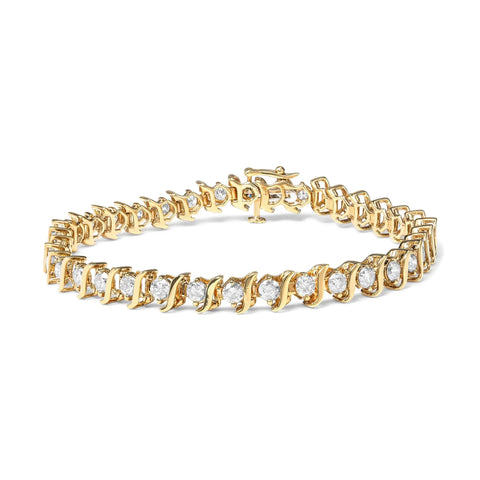 10K Yellow Gold Plated .925 Sterling Silver 5.00 Cttw Diamond S-Link Bracelet (K-L Color, I2-I3 Clarity) Size 7.25