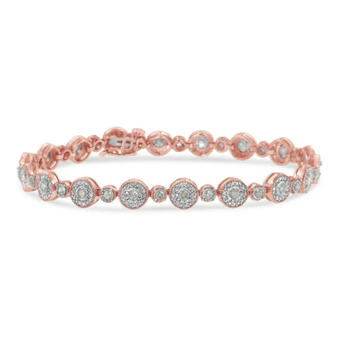 10k Rose Gold Plated .925 Sterling Silver 1 1/3 cttw Miracle Plate Set Diamond Alternating Link Bracelet (I-J Color, I3 Clarity) -7