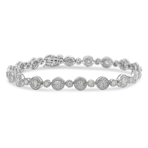 .925 Sterling Silver 1 1/3 cttw Miracle Plate Set Diamond Alternating Link Bracelet (I-J Color, I3 Clarity) -7