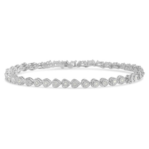 Sterling Silver Diamond Heart Tennis Link Bracelet (1/4 cttw, I-J Color, I3 Clarity)