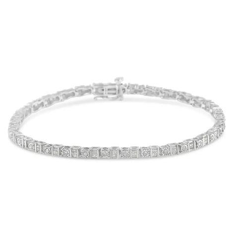 .925 Sterling Silver 1.0 Cttw Round & Baguette Cut Diamond 7