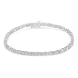 .925 Sterling Silver 1.0 Cttw Round & Baguette Cut Diamond 7" Alternating Round and Square Station Tennis Bracelet (I-J Color, I3 Clarity)