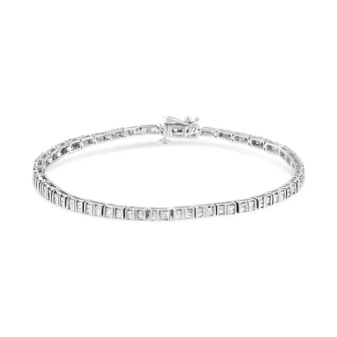 .925 Sterling Silver 1-1/10 Cttw Baguette Diamond Channel Set Link Tennis Bracelet (H-I Color, I2-I3 Clarity) - 7