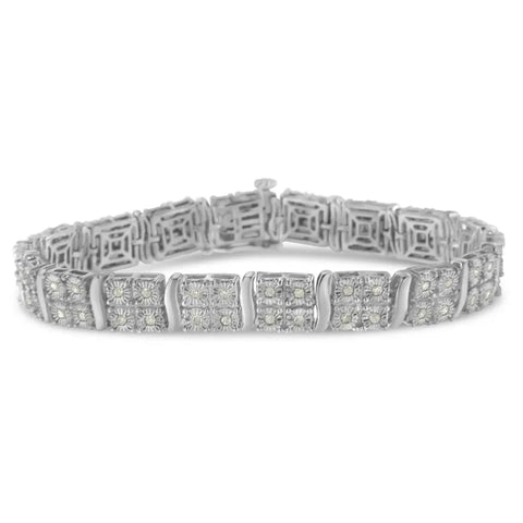 .925 Sterling Silver 1.0 cttw Miracle Set Diamond Box Link Art Deco Style Tennis Bracelet (I-J Color, I3 Clarity) -7