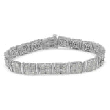 .925 Sterling Silver 1.0 cttw Miracle Set Diamond Box Link Art Deco Style Tennis Bracelet (I-J Color, I3 Clarity) -7"