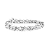 .925 Sterling Silver 1.0 Cttw Round-Brilliant and Baguette Cut Diamond Miracle-Set X-Link 7" Tennis Bracelet (I-J Color, I2-I3 Clarity)