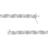 .925 Sterling Silver 1.0 Cttw Round-Brilliant and Baguette Cut Diamond Miracle-Set X-Link 7" Tennis Bracelet (I-J Color, I2-I3 Clarity)