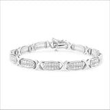 .925 Sterling Silver 2.0 cttw Diamond 2 Row X-Link Bracelet (I-J Color, I3 Clarity) -7"