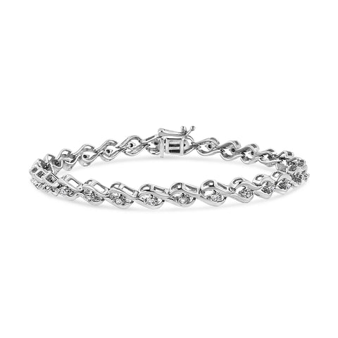 .925 Sterling Silver 1/10 Cttw Round-Cut Diamond Links of Flame Bracelet (I-J Color, I3) - 7.25