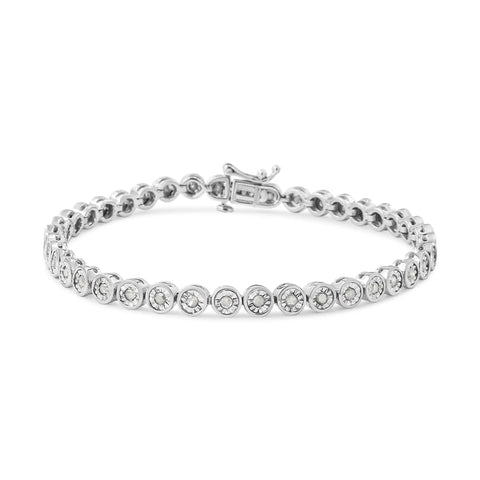 .925 Sterling Silver 1.0 Cttw Miracle Plate Set Diamond Bezel Link Design Tennis Bracelet (I-J Color, I3 Clarity) - Size: BRACELET SIZE 7 INCHES | Pack Of: 1