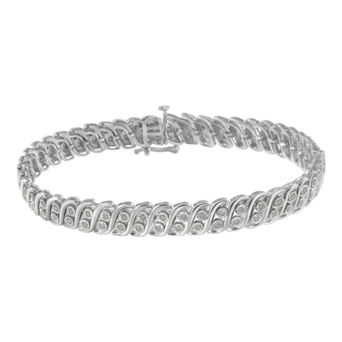 .925 Sterling Silver 1.0 cttw Miracle Set Diamond Two Row S Link Bracelet(I-J Color, I3 Clarity) -7.75