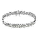 .925 Sterling Silver 1.0 cttw Miracle Set Diamond Two Row S Link Bracelet(I-J Color, I3 Clarity) -7.75"