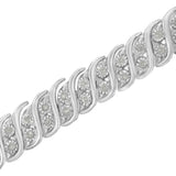 .925 Sterling Silver 1.0 cttw Miracle Set Diamond Two Row S Link Bracelet(I-J Color, I3 Clarity) -7.75"