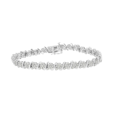 .925 Sterling Silver Diamond Floral Cluster Link Bracelet (2 3/4 cttw, I-J Color, I3 Clarity) - Size 7.25