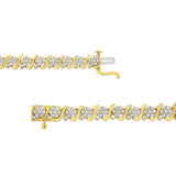 14K Yellow Gold Plated .925 Sterling Silver 3.00 Cttw Diamond Alternating Flower Cluster and "S" Link Tennis Bracelet (L-M Color, I2-I3 Clarity) - 7.25"