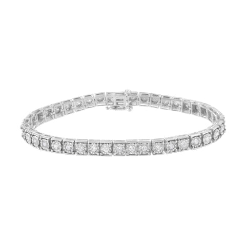 .925 Sterling Silver Brilliant-Cut Round Diamond Square Frame Miracle-Set Tennis Bracelet (2 cttw, I-J Color, I2-I3 Clarity) - Size 7