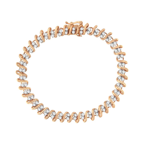 14KT Rose Gold Plated Sterling Silver Diamond S Link Tennis Bracelet (2 cttw, J-K Color, I1-I2 Clarity) - Size 7.5