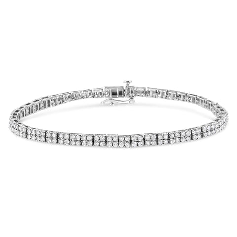 .925 Sterling Silver 3.0 Cttw Prong-Set Round Diamond 2 Row Link Tennis Bracelet (I-J Color, I3 Clarity) - 7.25