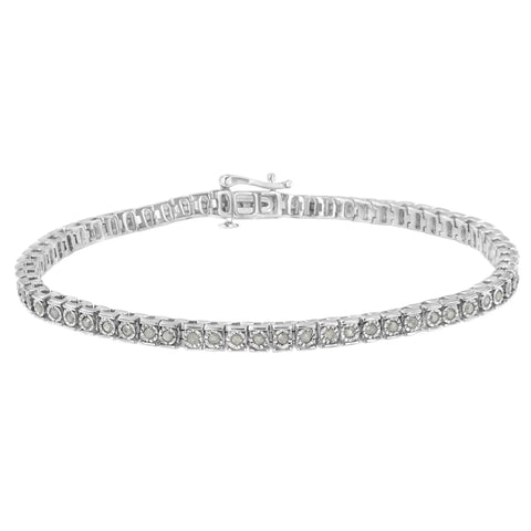 .925 Sterling Silver Diamond Square Frame Miracle-Set Tennis Bracelet (1 cttw, I-J Color, I3 Clarity) - Size 7.5