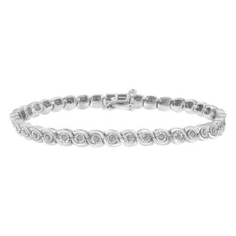 .925 Sterling Silver 1.0 cttw Miracle Set Diamond Spiraling Bezel Link Bracelet(I-J Color, I3 Clarity) -7.25