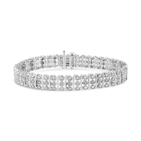 .925 Sterling Silver 1.00 Cttw Diamond Multi Row Heart Link Bracelet (H-I Color, I1-I2 Clarity) - 7.25