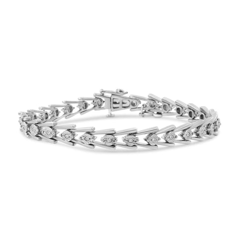 .925 Sterling Silver Diamond Miracle-Set Double Swoosh Milgrain Style Tennis Bracelet (1/2 cttw, I-J Color, I3 Clarity) - Size 7.75