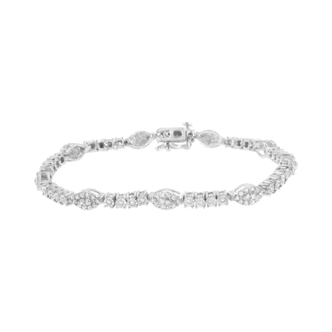 .925 Sterling Silver 1-1/2 cttw Diamond Marquise Halo and Line Link Tennis Bracelet (I-J Color, I2-I3 Clarity) - 7-1/4