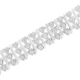 .925 Sterling Silver 1 1/2 cttw Round Diamond 3 Row Heart Link Bracelet (I-J Color,I3 Clarity) - 7.25 "