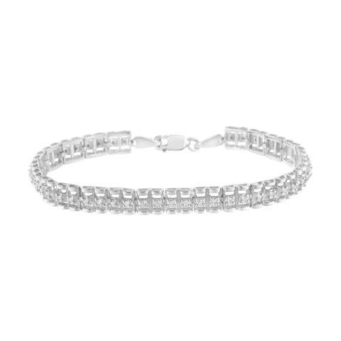 .925 Sterling Silver 1/4 cttw Round-Cut Diamond Double-Link Tennis Bracelet (I-J Clarity, I2-I3 Color) - Size 7