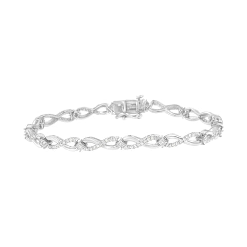 .925 Sterling Silver 1.0 Cttw Prong Set Diamond Infinity Link Bracelet (I-J Color, I2-I3 Clarity) - 7.25