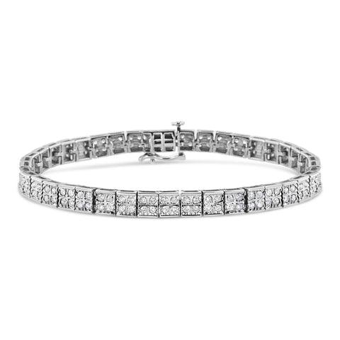 .925 Sterling Silver 2 Cttw Prong Set Round-Cut Diamond 4 Stone Box Link Bracelet (I-J Color, I3 Clarity) - 7.25