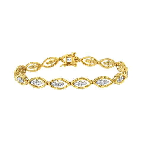 10K Yellow Gold Plated .925 Sterling Silver 1 cttw Prong Set Round-Cut Diamond Link Bracelet (J-K Color, I1-I2 Clarity) - 7.25