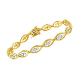 10K Yellow Gold Plated .925 Sterling Silver 1 cttw Prong Set Round-Cut Diamond Link Bracelet (J-K Color, I1-I2 Clarity) - 7.25"