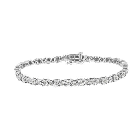 .925 Sterling Silver 1.0 Cttw Miracle-Set Diamond Alternating Graduated Link Tennis Bracelet (I-J Color, I3 Clarity) - 7.5