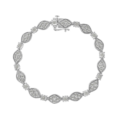 .925 Sterling Silver 1.0 cttw Miracle-set Round-Cut Diamond Pear and Bezel Link Bracelet (I-J, I3) - Size 7.5