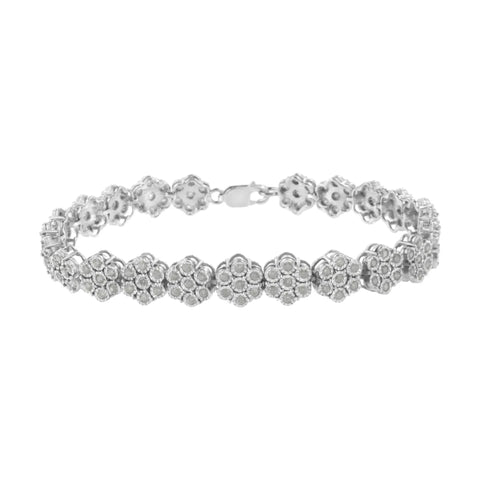 .925 Sterling Silver 2.0 cttw Diamond 7 Stone Floral Cluster Link Bracelet (I-J Color, I3 Clarity) -7.25