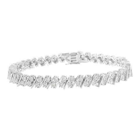 .925 Sterling Silver 1 cttw Double Row Miracle Set Diamond Link Bracelet (I-J Clarity, I3 Color) - Size 7.25