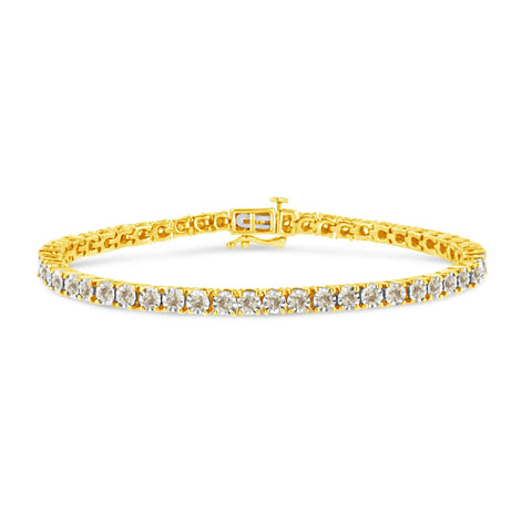 14K Yellow Gold Plated .925 Sterling Silver 3.0 Cttw Miracle-Set Diamond Tennis Bracelet (L-M Color, I2-I3 Clarity) - 7.25